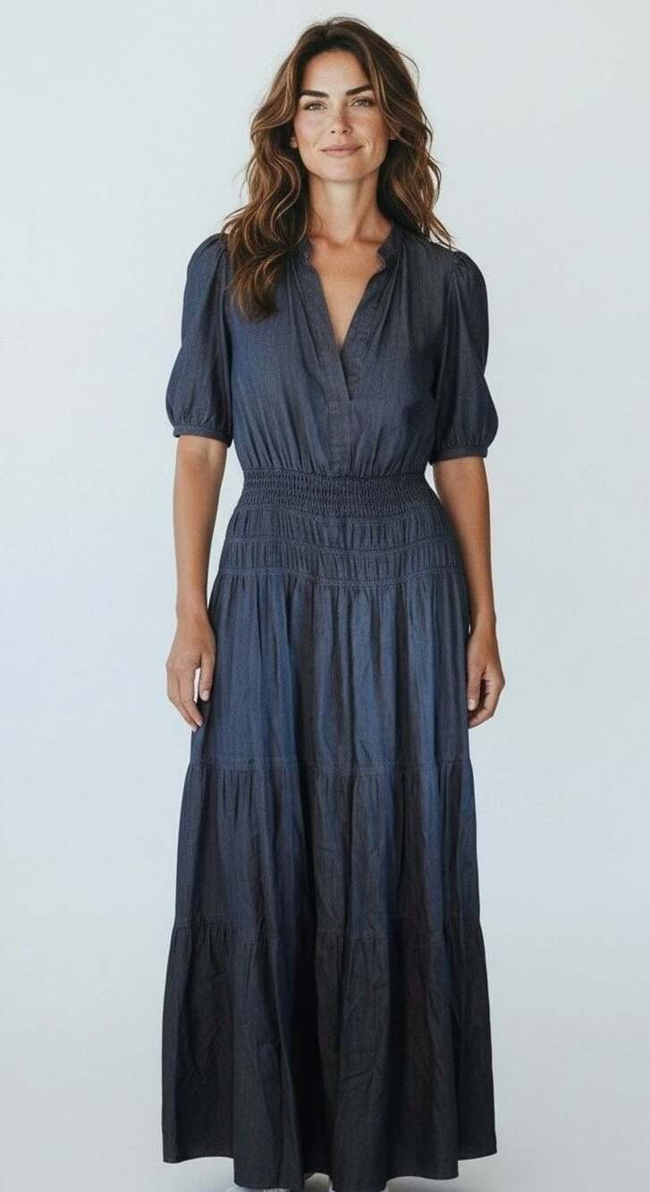 Tommy Hilfiger Puff Sleeve Smocked Midi Dress Size 6